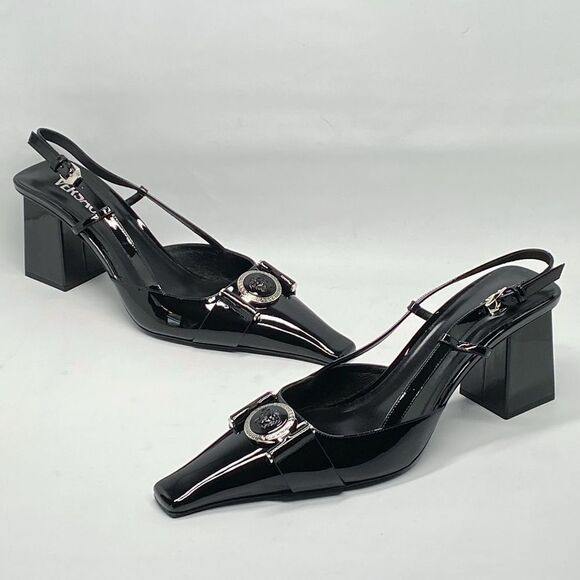 Versace Medusa Buckle Leather Slingback Pumps size 41 - Picture 9 of 15